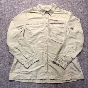L.L. Bean Button Up Shirt Women's Medium Green Collared Hiking Safari Camping